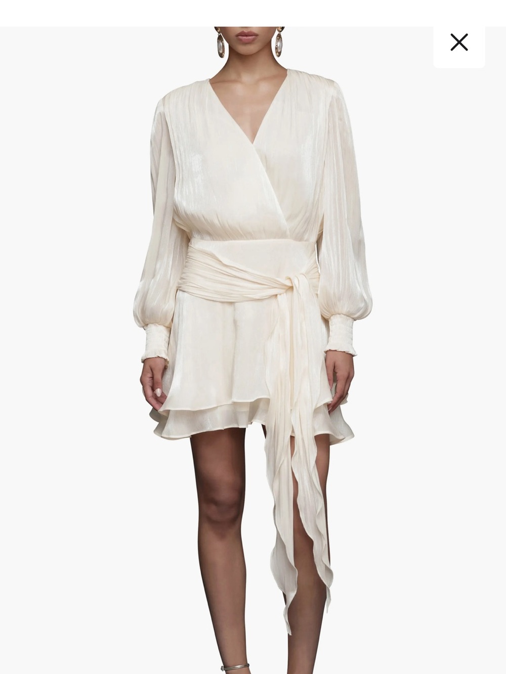 New Avec Les Filles Billowy Long-Sleeve Satin Mini Dress